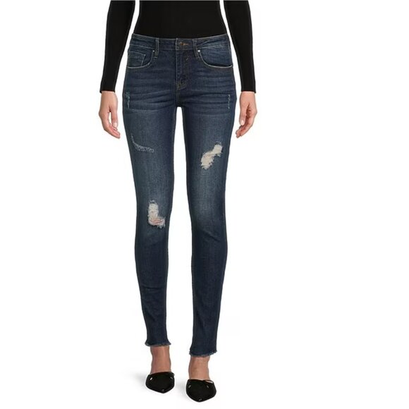 NEW Vigoss Jagger Mid Rise Destructed Frayed Cutoff Cut Off Hem Skinny Jeans 2 - Picture 1 of 4